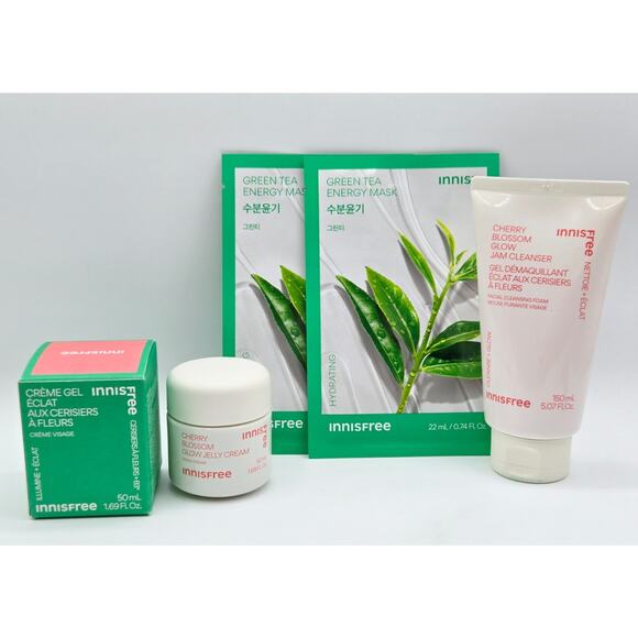 INNISFREE Cherry Blossom Glow Jelly Facial Cream 1.69 Oz. & Jam Cleanser 5.07 oz - Picture 1 of 3